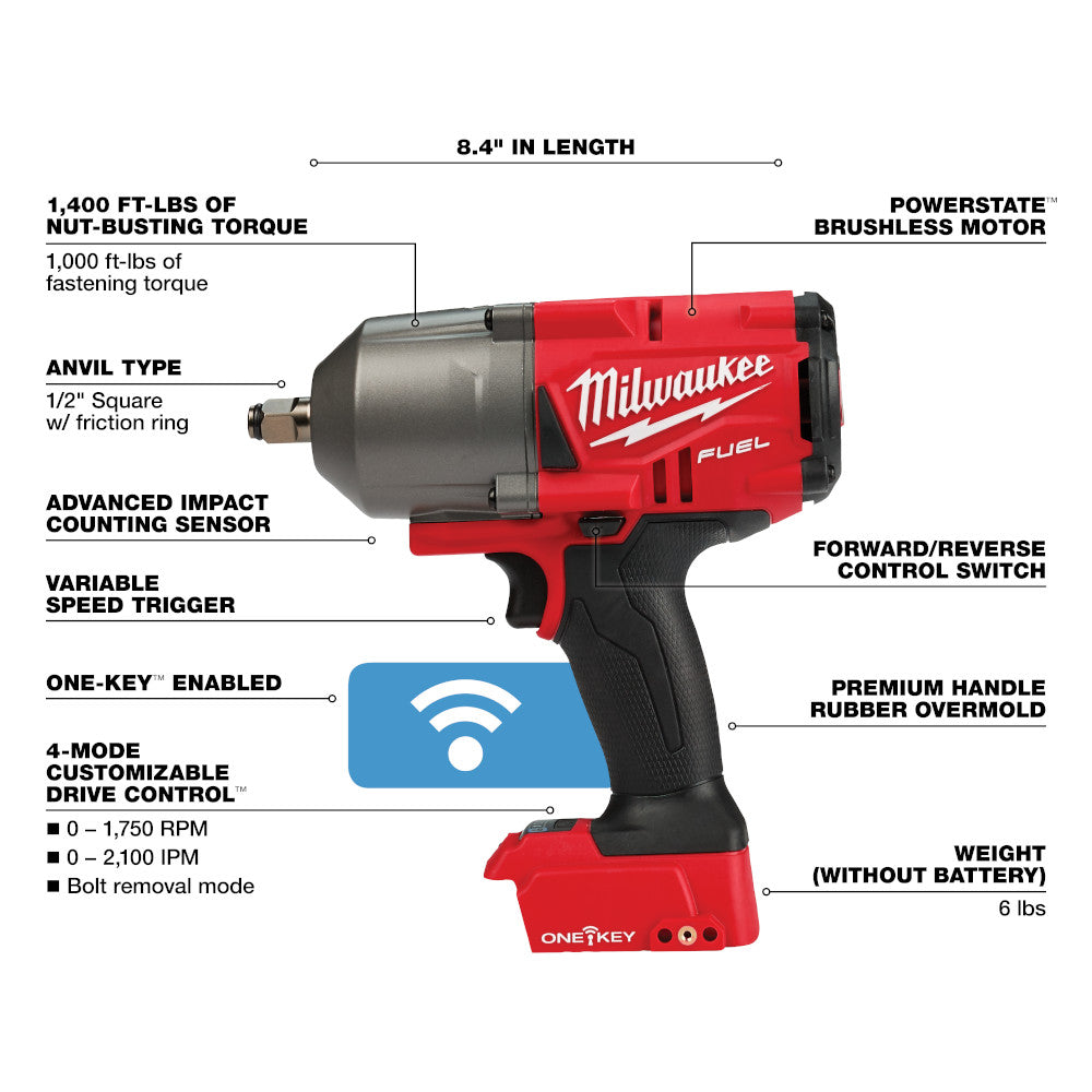 Milwaukee 2863-20 M18 FUEL w/ ONE-KEY High Torque Impact Wrench 1/2