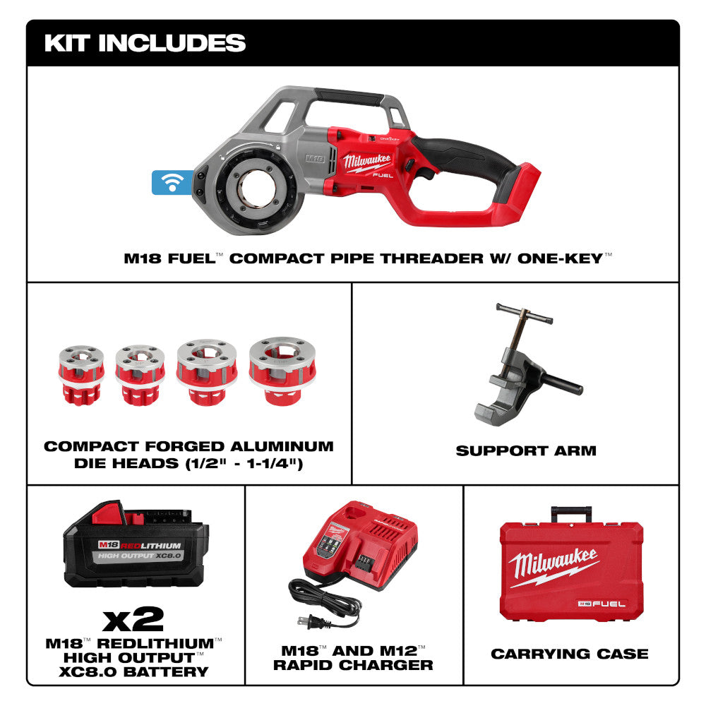 Milwaukee 2870 22 M18 FUEL Compact Pipe Threader ONE KEY Die Heads Lethbridge Fasteners and Tools