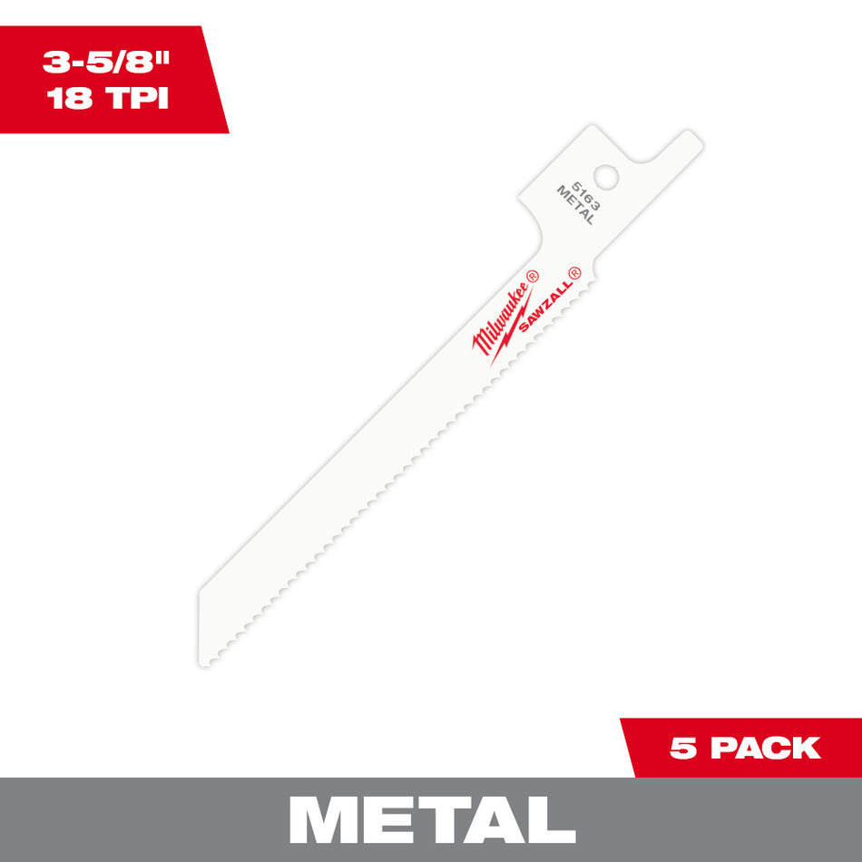 Milwaukee 48-00-5163 3-5/8" SUPER SAWZALL Blade (5 PK)