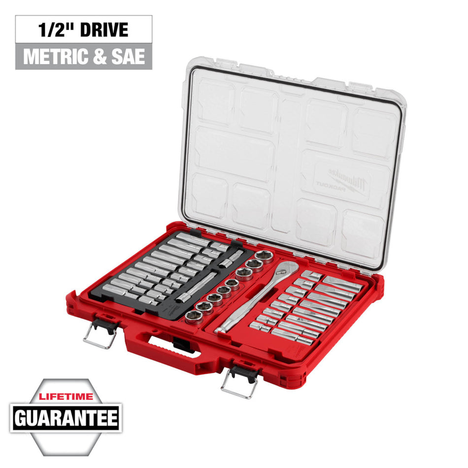 Milwaukee 48-22-9487 47pc 1/2" Drive Ratchet & Socket Set with PACKOUT Low-Profile Organizer