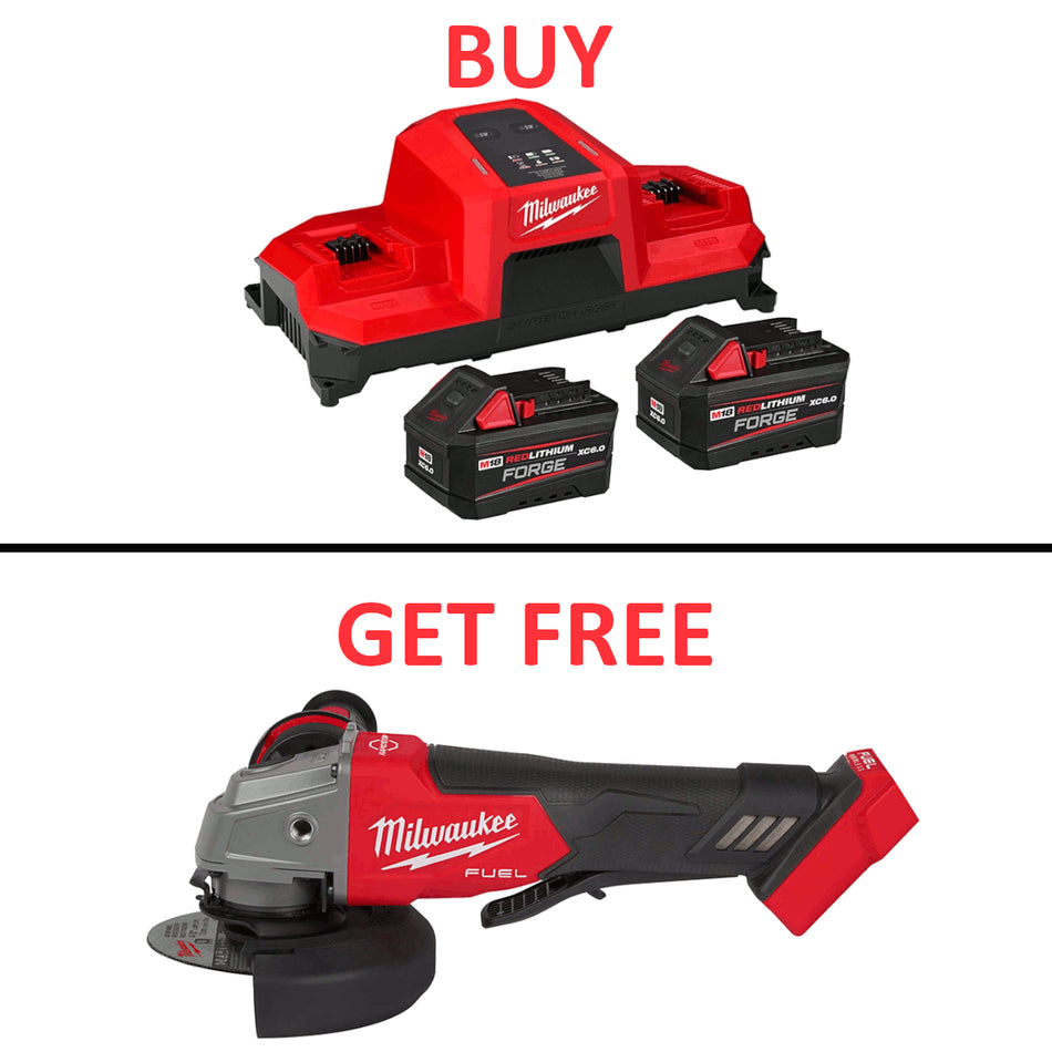 Buy Milwaukee 48-59-1866 M18 Extended Capacity XC6.0 Redlithium Forge Starter Kit Get FREE Milwaukee 2880-20 Grinder